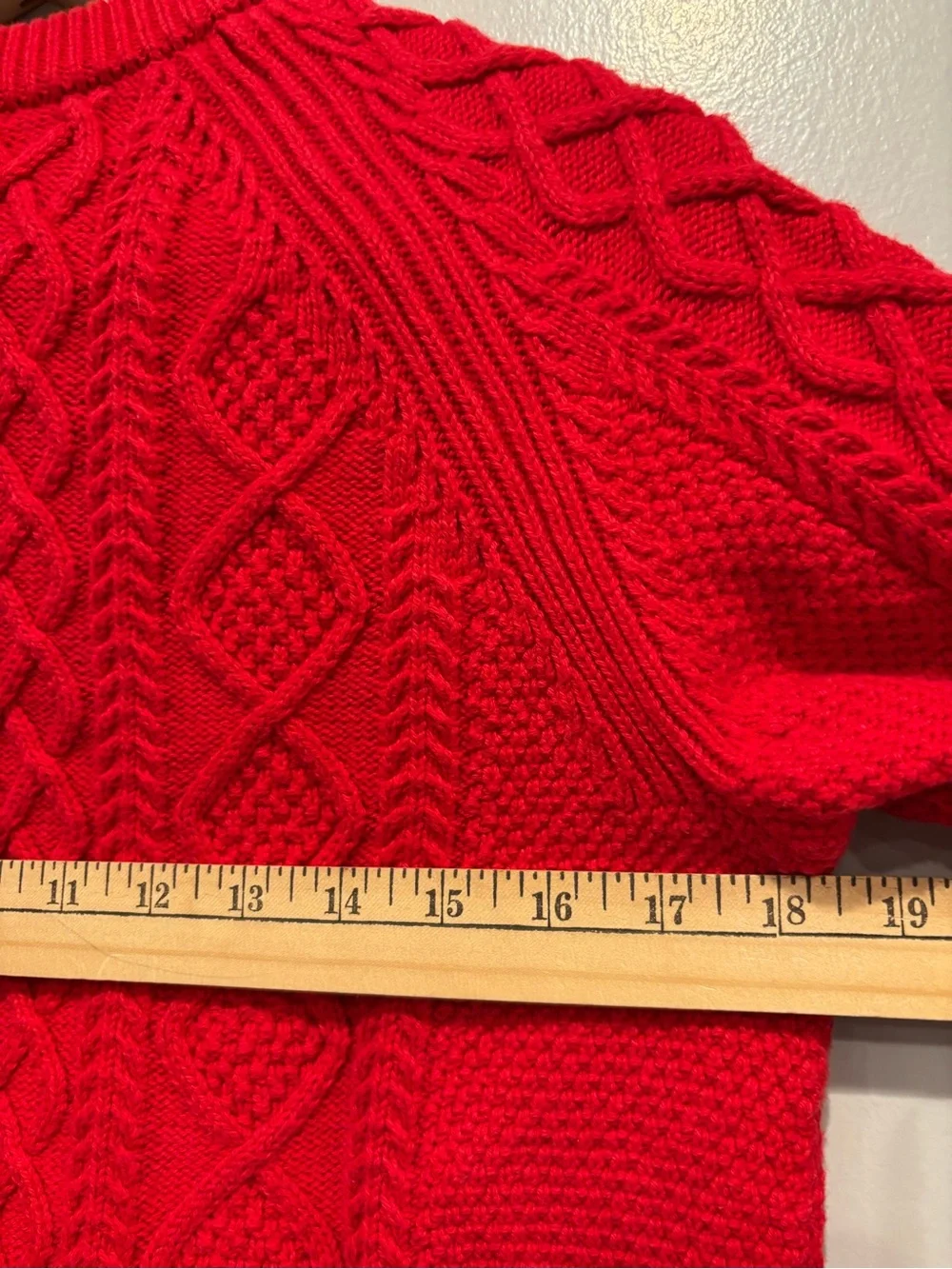 J. Crew Bright Red Cable-Knit Crewneck Sweater